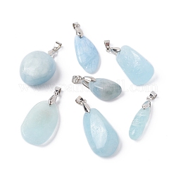 Natural Aquamarine Pendants, with Silver or Platinum Tone Brass Snap on Bails, Nuggets, 19.5~45x8.5~35x6~19mm, Hole: 6x4mm