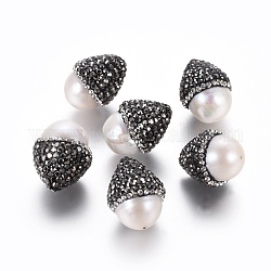 Natur kultivierten Süßwasser Perlen, mit Fimo Strass, Träne, Jet, 20.5~22.5x15.5~16.5 mm, Bohrung: 0.8 mm