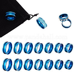 Unicraftale Set di anelli scanalati in acciaio al titanio da 14 pz, con sacchetti di velluto rettangolari da 7 pz, blu, diametro interno: 1mm, 16.5~22pcs / size