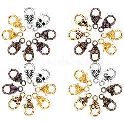 SUNNYCLUE Tibetan Style Heart Alloy Lobster Claw Clasps, Mixed Color, 25.5x14x6mm, Hole: 4mm, 5 colors, 8pcs/color, 40pcs/box