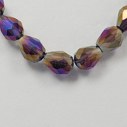 Electroplate Glass Beads, AB Color, Faceted, teardrop, Purple, 6x4x4mm, Hole: 1mm, about 7.3g/strand