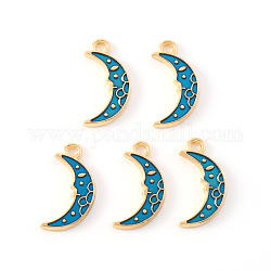 Colgantes de esmalte de aleación, luna, la luz de oro, acero azul, 17x9x1.5mm, agujero: 1.6 mm