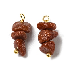 Synthetic Goldstone Pendants, Nuggets Charms with Real 18K Gold Plated Brass Loops, 13~19x7~13x5~7mm, Hole: 1.5~1.6mm