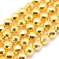 Electroplate Non-magnetic Synthetic Hematite Beads Strands, Grade AAA, Long-Lasting Plated, Faceted, Round, Golden Plated, 6mm, Hole: 1mm, about 73pcs/strand, 15.7 inch(40cm)