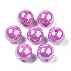 Perles acryliques opaques, de couleur plaquée ab , ronde, orchidée, 20x19mm, Trou: 2~3mm, environ 111 pcs/500 g