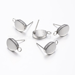 Accessoires de puces d'oreilles en 304 acier inoxydable, avec boucle, forme d'oeuf, couleur inoxydable, pin: 0.8 mm, 12x7x2mm, Trou: 2mm