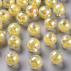 Abalorios de acrílico transparentes, talón en grano, color de ab, redondo, amarillo, 11.5x11mm, agujero: 2 mm, aproximamente 520 unidades / 500 g