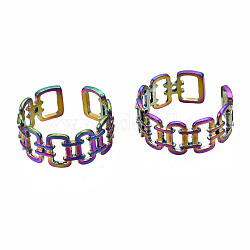 Открытые прямоугольные кольца-манжеты, полые широкие открытые кольца, кольца из нержавеющей стали цвета радуги 304 для женщин, размер США 8 1/2 (18.5 мм)