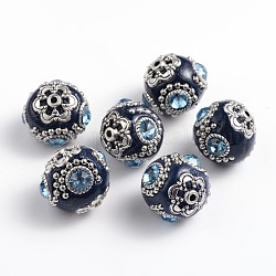 Handmade Indonesia Beads, with Brass Core, Round, Blue, 18~20mm, Hole: 2mm