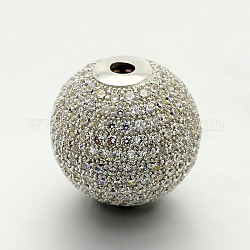 Messing Mikro ebnen Zirkonia runde Perlen, cadmiumfrei und bleifrei, Transparent, Platin Farbe, 18 mm, Bohrung: 3 mm
