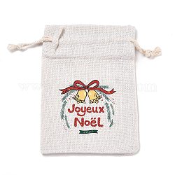 Christmas Cotton Cloth Storage Pouches, Rectangle Drawstring Bags, for Candy Gift Bags, Bell Pattern, 13.8x10x0.1cm