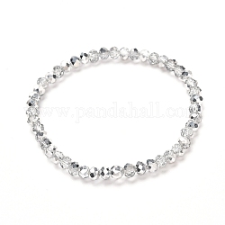 Bracelet extensible en perles rondelles de verre à facettes pour enfant, bracelet demi verre plaqué argent, bracelet en verre plaqué lustre perle, clair, 4x3.5mm, diamètre intérieur: 1-7/8 pouce (4.8 cm)