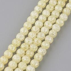 Chapelets de perles en quartz craquelé synthétique, ronde, teinte, verge d'or pale, 8mm, Trou: 1mm, Environ 50 pcs/chapelet, 15.7 pouce