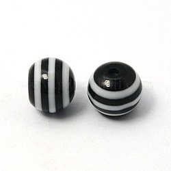 10MM Black Round Striped Resin Beads, about 10mm in diameter, hole: 1.2mm