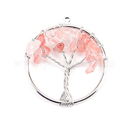 Ciondoli albero della vita in vetro al quarzo ciliegia, ciondoli per alberi con gemme di chip di anelli di ferro, platino, 30mm