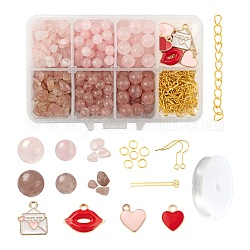 DIY Jewelry Set Making Kits for Valentine's Day, Including Round & Chip Mixed Gemstone Beads, Alloy Enamel Pendants, Iron Earring Hooks & Jump Rings & End Chains, Brass Eye Pin and Elastic Crystal Thread, Mixed Color, Beads: 170pcs/box