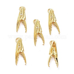 Brass Micro Pave Clear Cubic Zirconia Pendants, with Jump Ring, Long-Lasting Plated, Crab Claw Shaped, Real 18K Gold Plated, 20x8x5mm, Jump Rings: 5x1mm, 3.5mm Inner Diameter