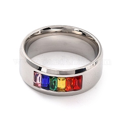 Anello da dito orgoglio arcobaleno, anello piatto largo in acciaio al titanio per uomo donna, colore acciaio inossidabile, misura degli stati uniti 7 (17.3mm)