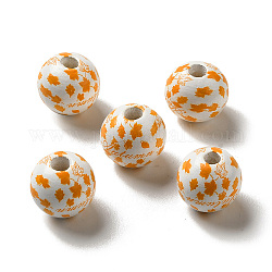 Perles européennes en bois de feuille d'érable imprimées pour le jour de l'action de grâces, Perles avec un grand trou   , ronde, orange foncé, 16x15mm, Trou: 4mm