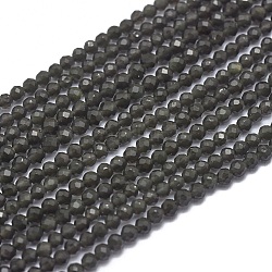 Natürlichen Obsidian Perlen Stränge, facettiert, Runde, 2 mm, Bohrung: 0.5 mm, ca. 169 Stk. / Strang, 15.7 Zoll (40 cm)