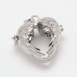 Латунные подвески с ажурной резьбой, для ожерелья, сердце, без свинца, без никеля и без кадмия, платина, 26x23.5x16 мм, отверстие : 6x4 мм, внутренний диаметр: 16 мм
