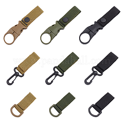 SUPERFINDINGS 9Pcs Tactical Belt Hanging Carabiners Hook, with Nylon Webbing, for Hiking Outdoor Activities, Mixed Color, 115x26x7.5mm, Hole: 27mm