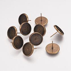 Impostazioni in ottone orecchino, rotondo e piatto, bronzo antico, vassoio: 12mm, 14x0.8mm