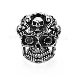 Gothic Punk Skull Alloy Open Cuff Ring for Men Women, Cadmium Free & Lead Free, Antique Silver, US Size 9(18.9mm)