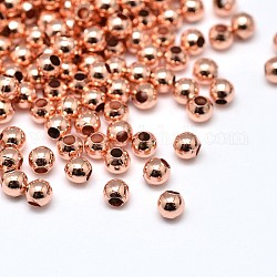 Perles rondes en laiton, sans plomb et sans cadmium et sans nickel, or rose, 2mm, Trou: 0.5mm