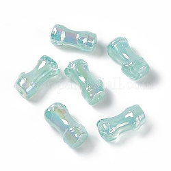 UV Plating Rainbow Iridescent Acrylic Beads, Bamboo Stick, Pale Turquoise, 24.5x13x11.5mm, Hole: 3mm
