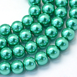 Выпечки окрашенные нити шарик стекла жемчужные, жемчужные, круглые, светло-зеленый, 5~6 мм, отверстие : 1 мм, около 186 шт / нитка, 31.4 дюйм