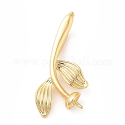 Rack Plating Brass Cup Peg Bails, Flower, for Half Drilled Beads, Golden, 21x10x3.5mm, Hole: 6x2mm, Pin: 0.9mm