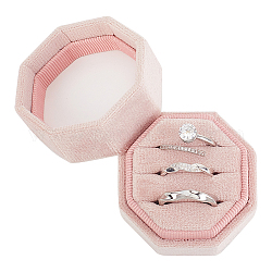 Scatole anello di velluto, 3 scatola porta anelli, ottagono, marrone rosato, 4.8x4.85x4.4cm