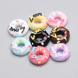 Resin Decoden Cabochons, Donut with Word Love, Mixed Color, 14x5mm