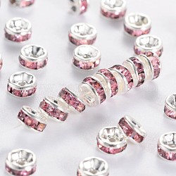 Grado de latón un Diamante de imitación entrepieza de abalorios, color plateado, sin níquel, rosa, 4x2mm, agujero: 0.8 mm