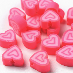 Manuell Polymer Ton Perlen, Herz, tief rosa, 7.5~11x7~11x4~5 mm, Bohrung: 1.8 mm