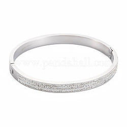 Crystal Rhinestone Triple Line Bangle, Stainless Steel Hinged Bangle with Polymer Clay for Women, Stainless Steel Color, Inner Diameter: 2x2-1/4 inch(5x5.8cm)