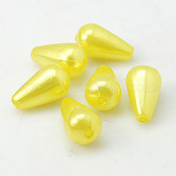 Perle d'imitation en plastique ABS, goutte , jaune, 16x10mm, Trou: 1mm, environ 600 pcs / livre
