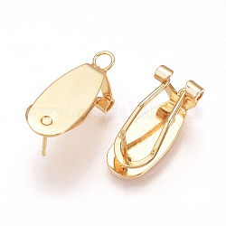 Brass Stud Earring Findings, French Clip Earrings, with Loop, Nickel Free, Real 18K Gold Plated, 23x9mm, Hole: 2.5mm, pin: 0.8mm