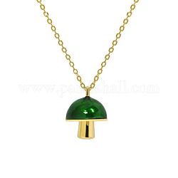 925 Sterling Silver Enamel Mushroom Pendant Necklaces, Versatile Style Collar Chain for Women, Real 18K Gold Plated, Green, 15.75 inch(40cm)