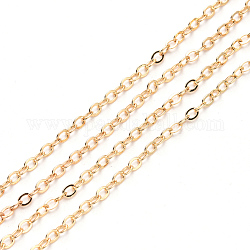 Cadenas de cable de latón, soldada, con carrete, Plano Oval, la luz de oro, 3.2x2.5x0.4mm, apto para anillos de salto de 0.8x5 mm, aproximadamente 32.8 pie (10 m) / rollo
