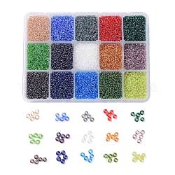 25000pcs 15 colores 12/0 grado a cuentas redondas de semillas de vidrio, colores transparentes Abrillantado, color mezclado, 2x1.5mm, agujero: 0.3 mm, 25 g / color, aproximamente 25000 unidades / caja