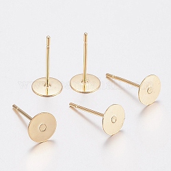 304 Stainless Steel Stud Earring Findings, Flat Pad Earring Post, Golden, 12x6mm, Pin: 0.7mm