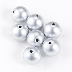 Matte Style Spray Painted Acrylic Beads, Round, Silver, 12mm, Hole: 2mm