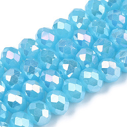 Galvanisieren Glasperlen, imitatorische Jade Perlen, ab Farbe plattiert, facettiert, Rondell, Deep-Sky-blau, 10x8 mm, Bohrung: 1 mm, ca. 63~65 Stk. / Strang, 19.2~20 Zoll (48~50 cm).