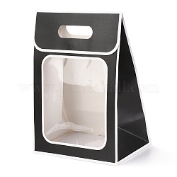 Sacchetti di carta rettangolari, capovolgere il sacchetto di carta, con maniglia e finestra in plastica, nero, 30x21.5x13cm