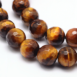 Natural Tiger Eye Beads Strands, Faceted Round, Grade AB+, 14mm, Hole: 1mm, about 28pcs/strand, 15.5 inch