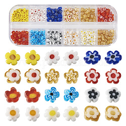 Cheriswelry 360 個 12 色手作りミルフィオーリガラスビーズ連売り  花  ミックスカラー  3.7~5.6x2.6mm  穴：1mm  30個/カラー