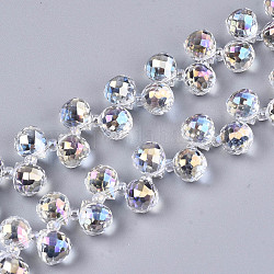 Transparent Glass Beads Strands, Top Drilled Beads, AB Color Plated, Faceted Teardrop, Clear, Teardrop: 9.5x8mm, Hole: 0.8mm, Beads: 3~4x2.5~3.5mm, about 100pcs/strand, 23.62 inch(60cm)