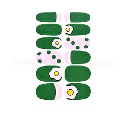 Наклейки для дизайна ногтей с авокадо, клубникой и цветами, блестящие порошковые наклейки, самоклеящийся, для украшения ногтей, зелёные, 25.5x10~16.5 мм, 12шт / лист